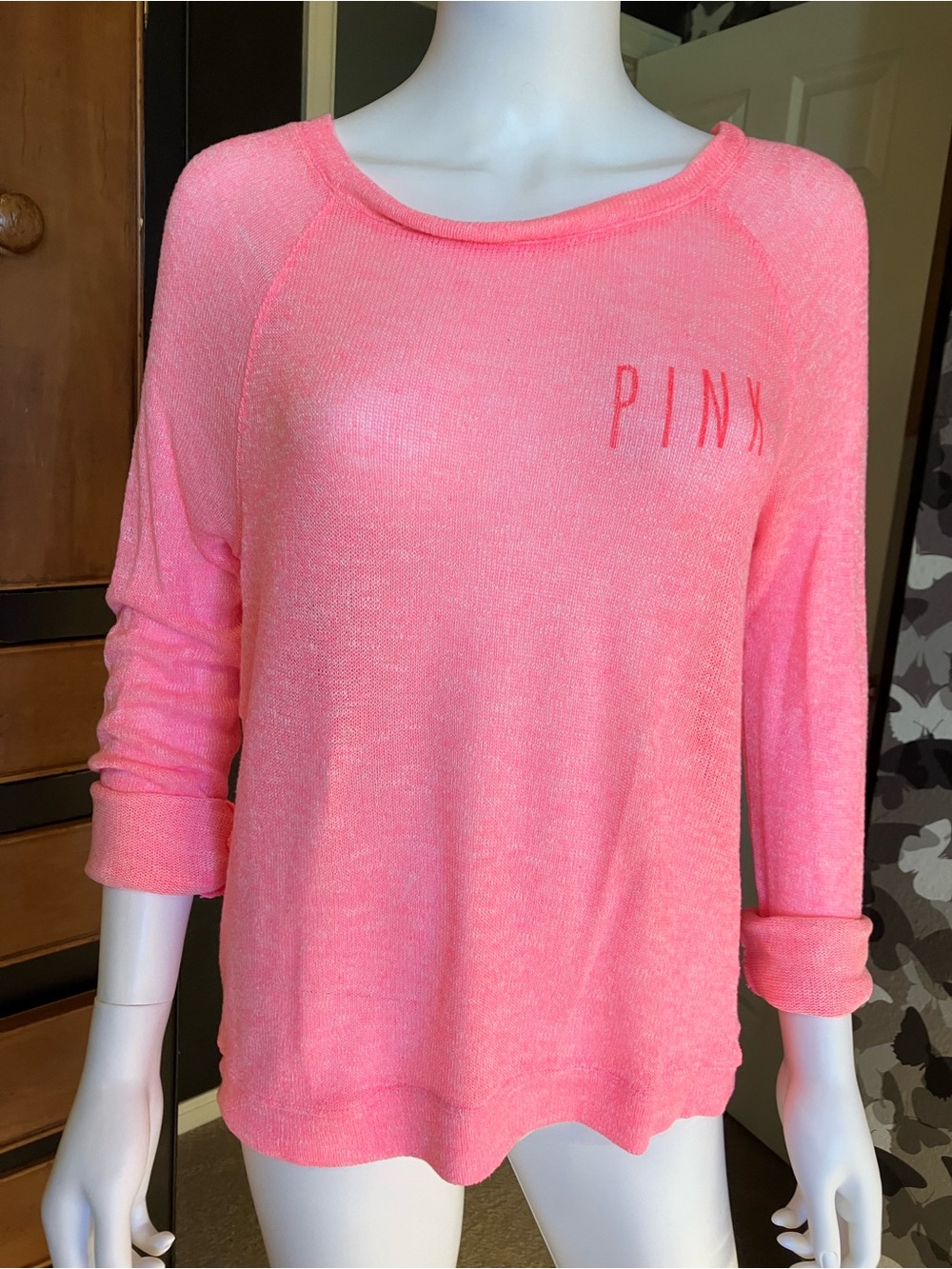 PINK Victoria's Secret Neon Pink Lightweight Crewneck Sweater